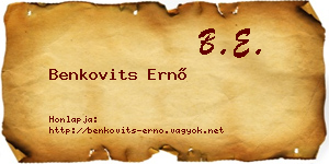 Benkovits Ernő névjegykártya